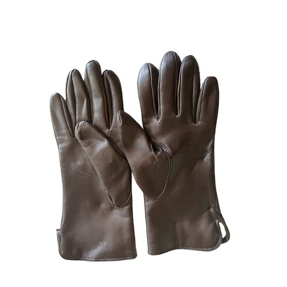 Womans Brown Leather Gloves With 100% Acrylic Lining By Fownes - Picture 2 of 5